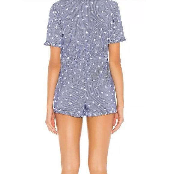 Tularosa Revolve Embroidered Romper chambray eyelet denim button down game day - Picture 4 of 7